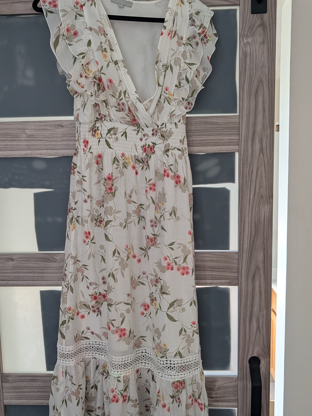 Floral White Maxi Dress with Pink Rose Print